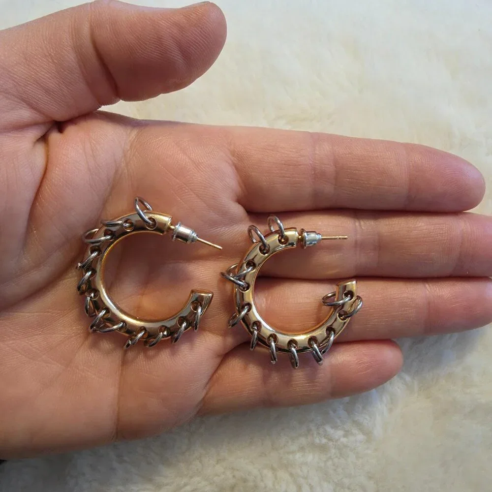 {2/$30} Silver and Gold Medium Hoops. NWT. Grunge Goth Glam Steampunk Edgy Moto